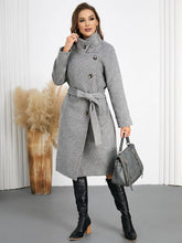 Aurohaya Women’s Wool Blend Belted Long Coat Elegant High Neck Double Breasted Winter Jacket with Pockets